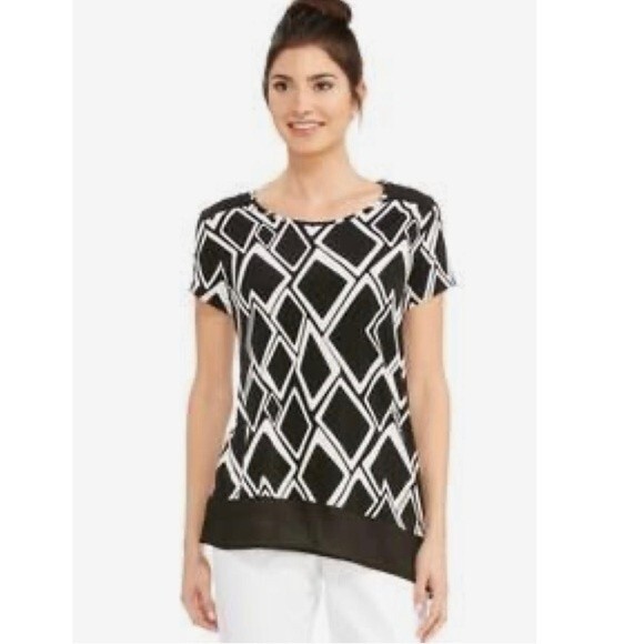 Cato black and white geometric print asymmetrical top size 14/16W - Picture 1 of 7